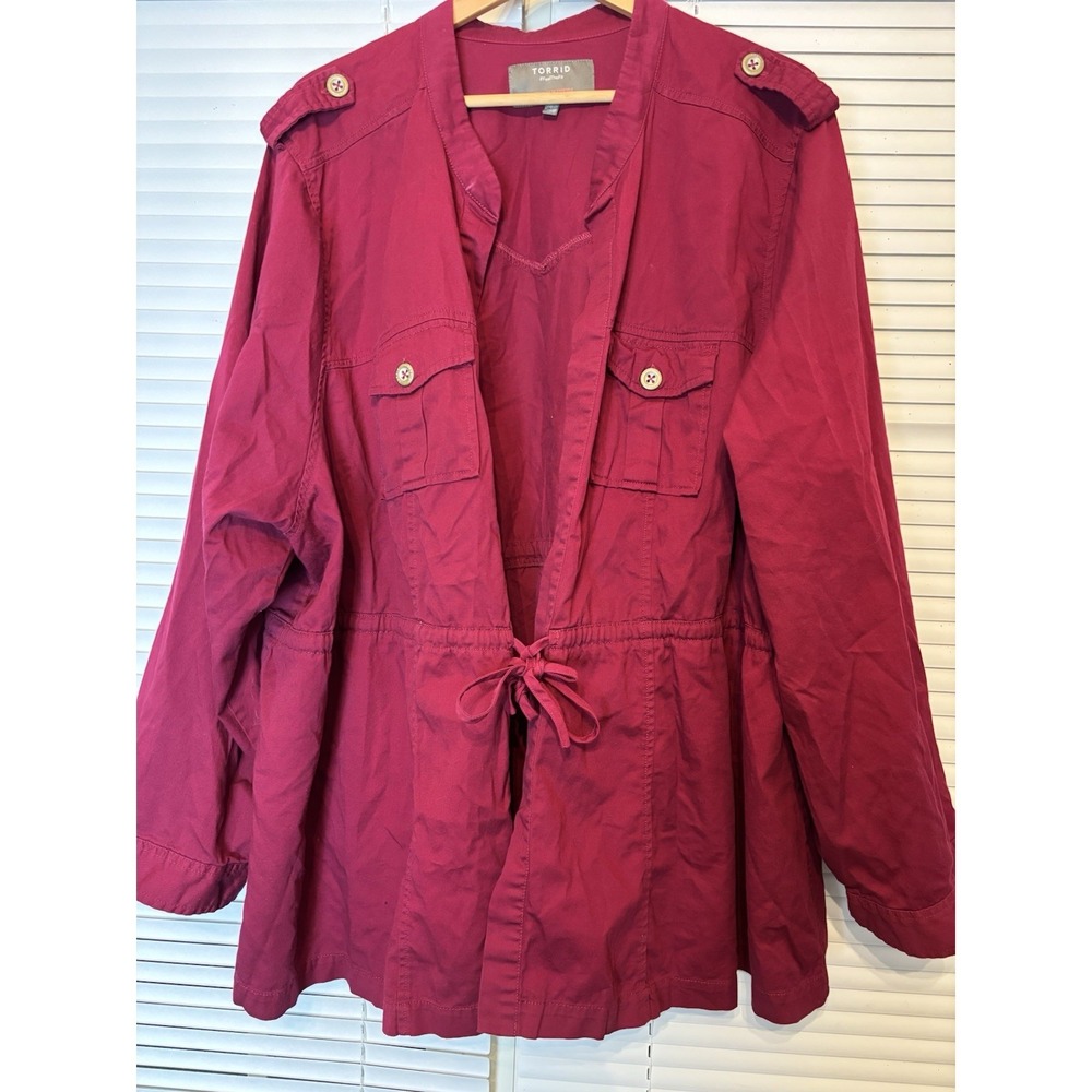 Torrid Maroon‎ Military Jacket Size 6 Utility Tie Front Cinch Waist Soft Pockets